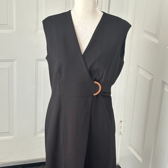 Calvin Klein Dress Women's Black Faux Wrap D-Ring Sleeveless Size 10 - Picture 11 of 11